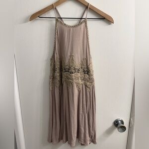 Elegant Beige Lace Mini Dress